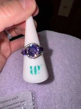 bp Purple Three-Stone Crystal Ring with Silver Accents